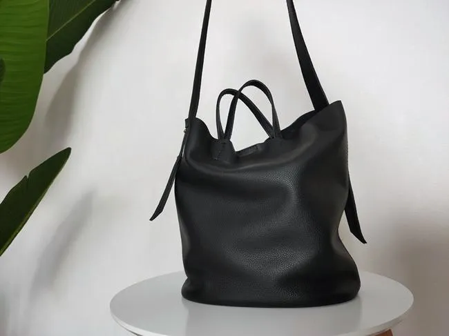 Stylish Black Leather Tote Bag Shoulder Tote Handbag Black Crossbody Tote Purse For Women