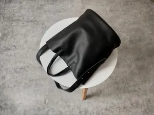 Stylish Black Leather Tote Bag Shoulder Tote Handbag Black Crossbody Tote Purse For Women