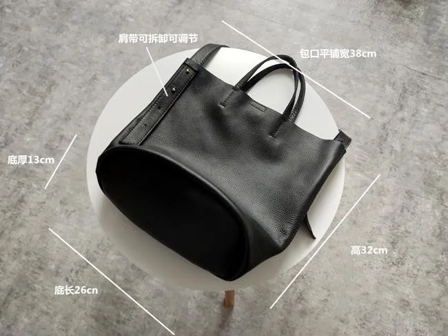 Stylish Black Leather Tote Bag Shoulder Tote Handbag Black Crossbody Tote Purse For Women