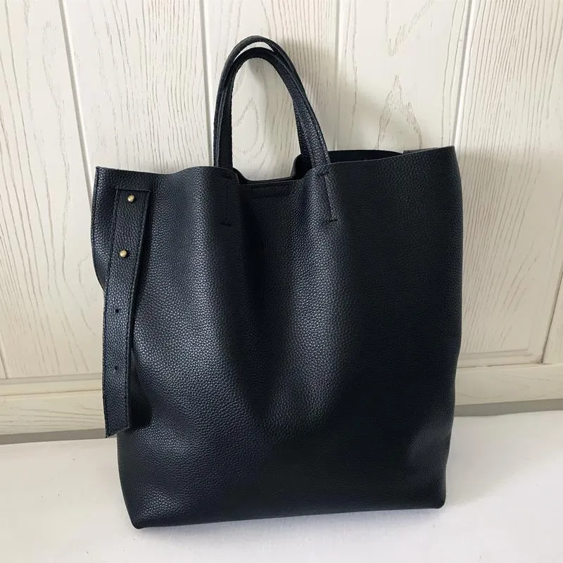 Stylish Black Leather Tote Bag Shoulder Tote Handbag Black Crossbody Tote Purse For Women
