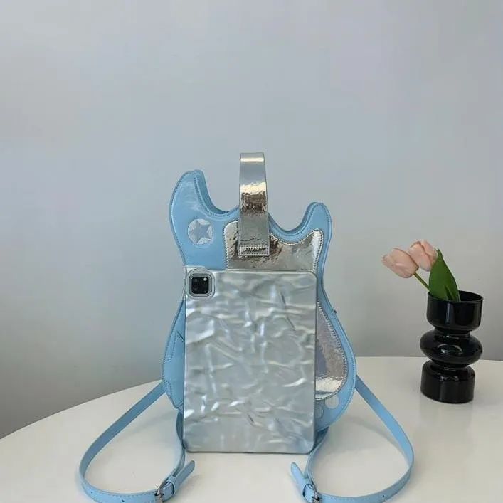 Stylish Guitar Bass Shape PU Leather Backpack Bag