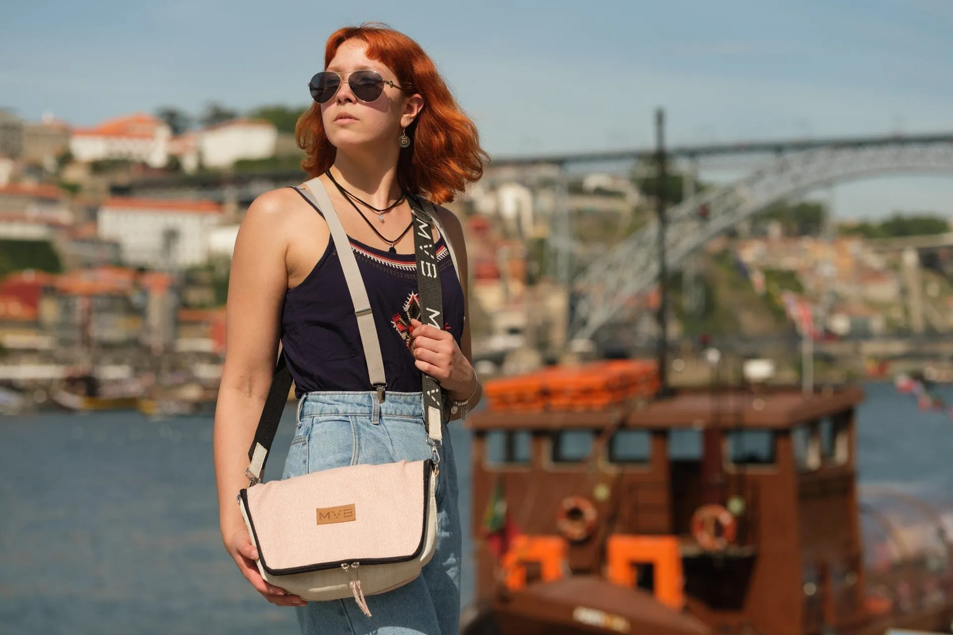 Summer Canvas & Cork Vegan Crossbody Flop Bag | Soft Pink