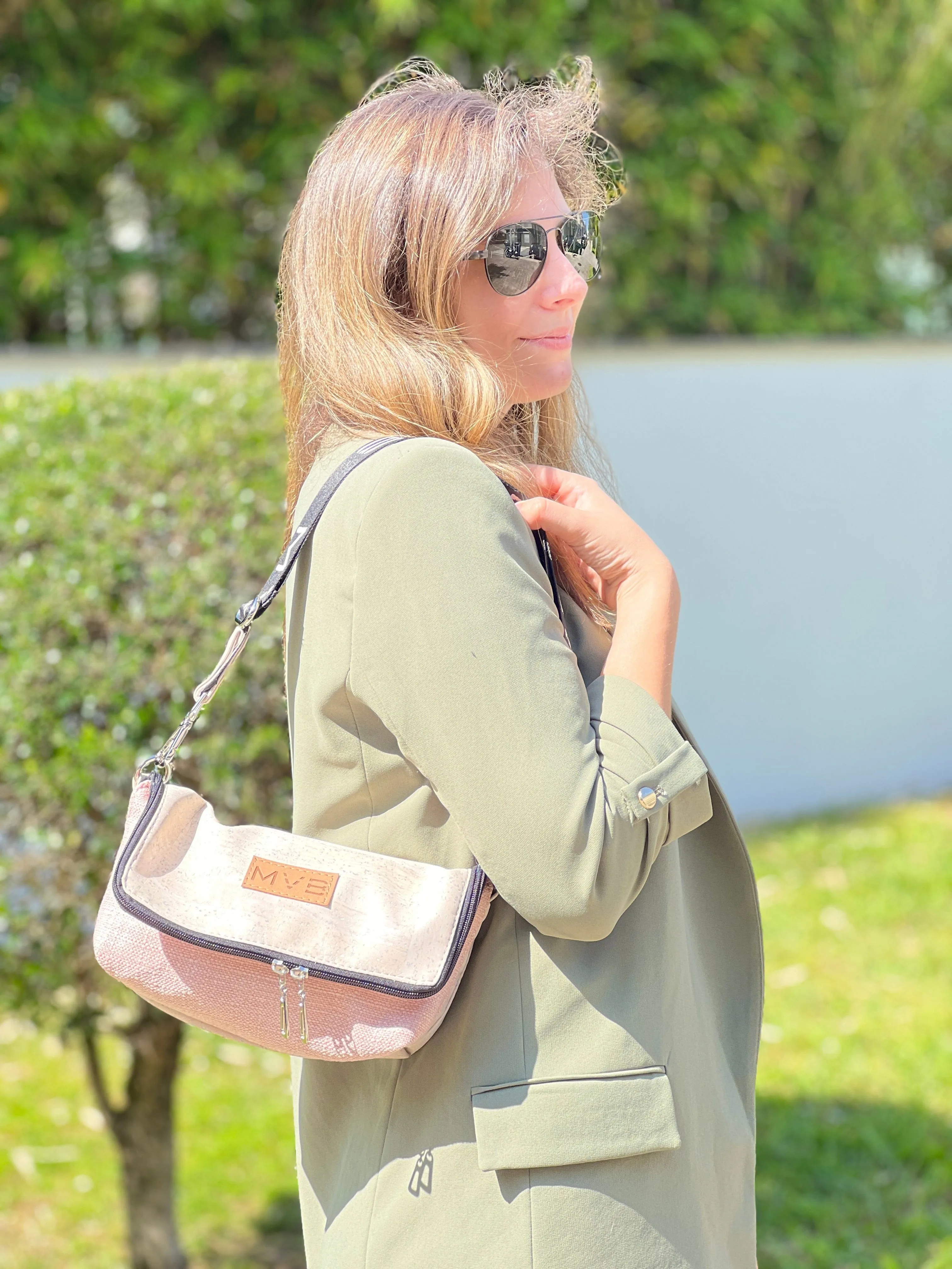 Summer Canvas & Cork Vegan Crossbody Flop Bag | Soft Pink