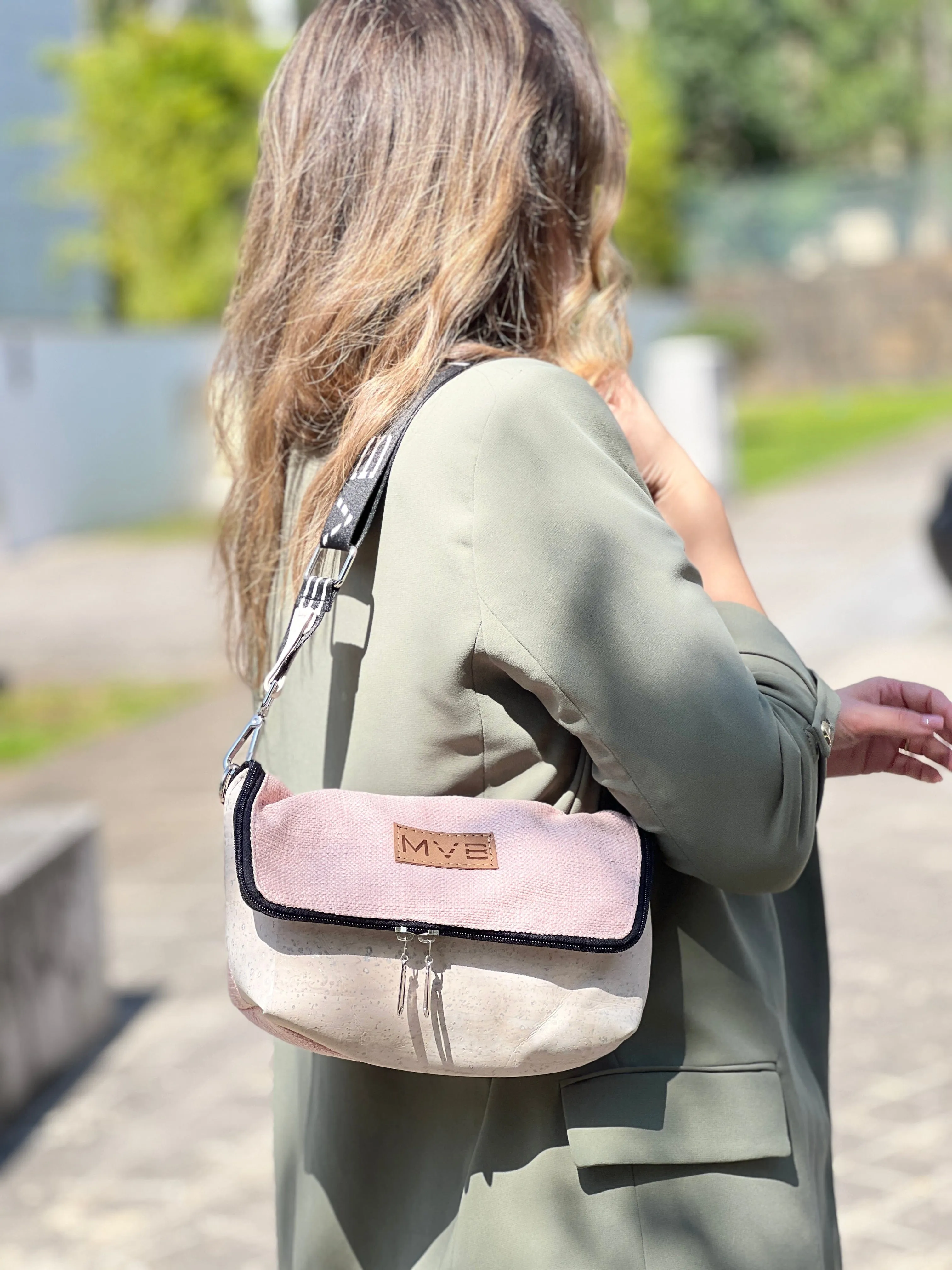 Summer Canvas & Cork Vegan Crossbody Flop Bag | Soft Pink