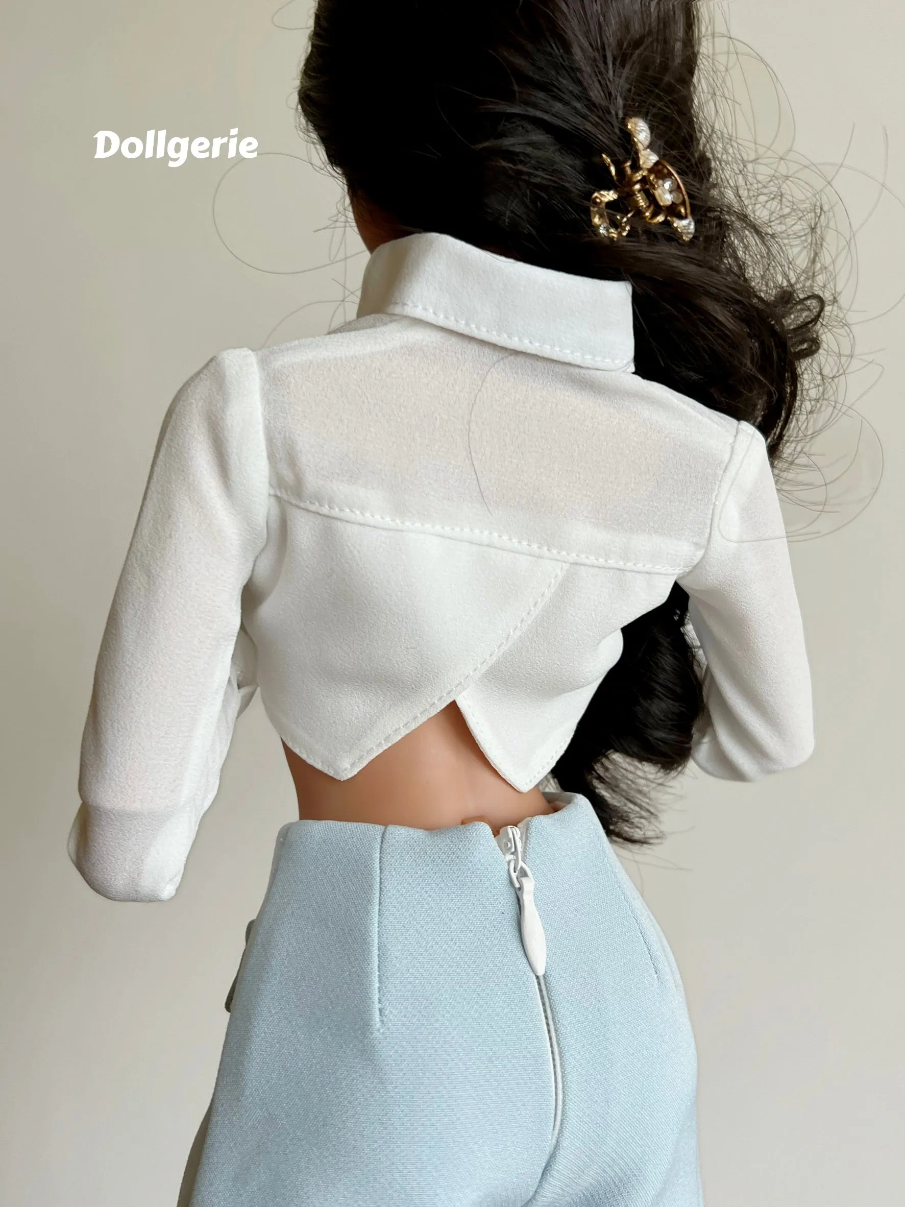 Super cropped white long sleeve shirt for SmartDoll or DD