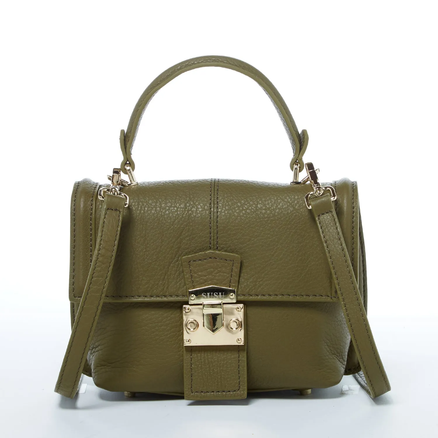 SUSU The Linda Leather Convertible Backpack Purse Olive Green