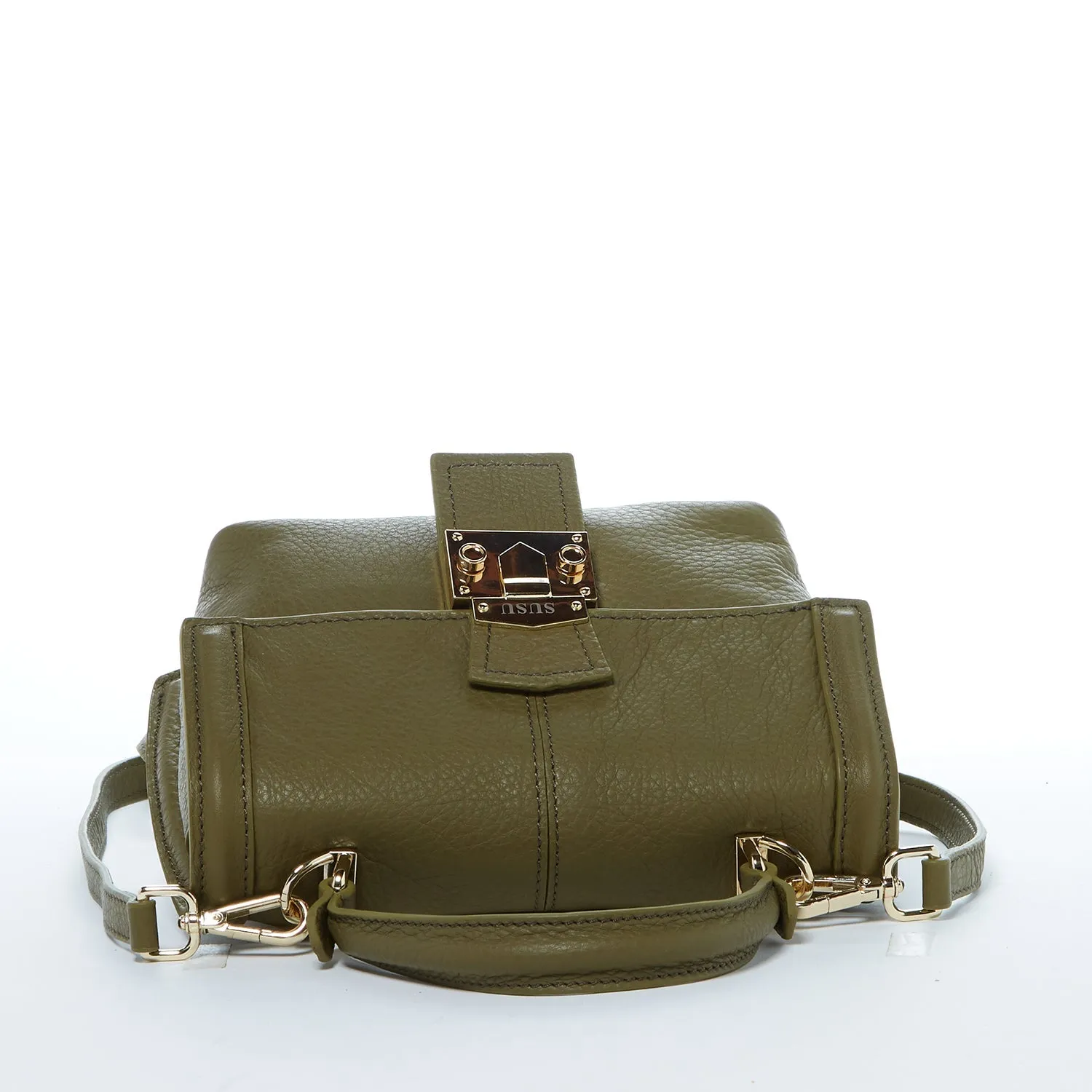 SUSU The Linda Leather Convertible Backpack Purse Olive Green