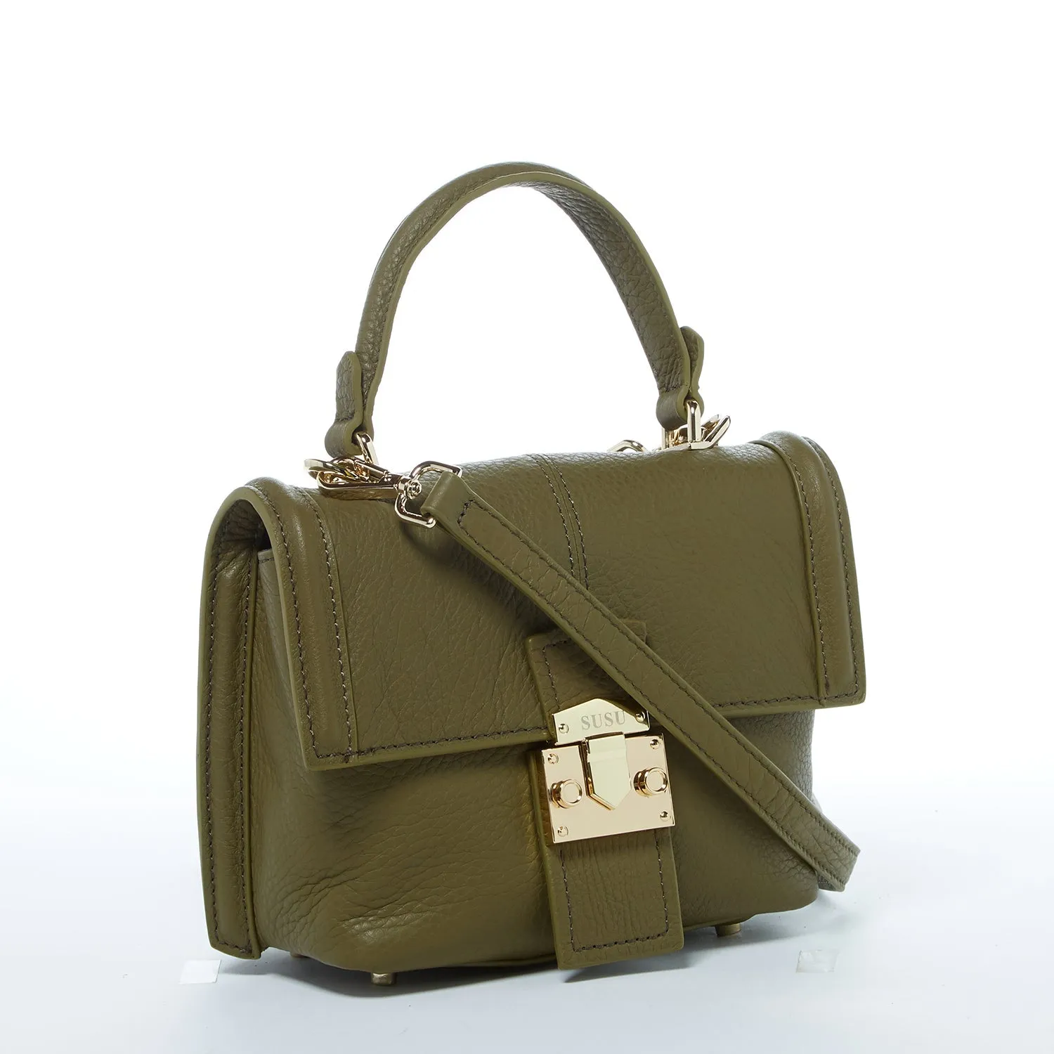 SUSU The Linda Leather Convertible Backpack Purse Olive Green