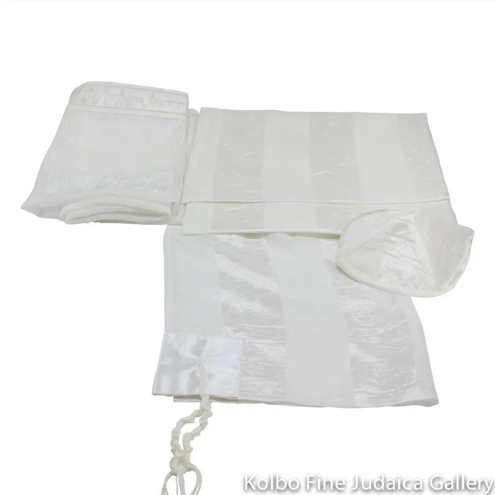 Tallit Set, Simple Stripes in Cream Chiffon