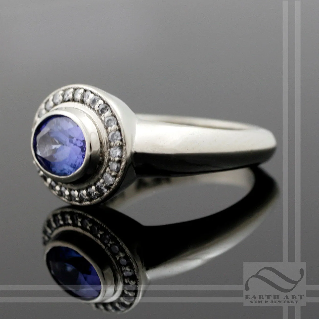 Tanzanite and Diamond Halo Engagement Ring - 14k white gold