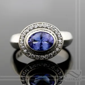 Tanzanite and Diamond Halo Engagement Ring - 14k white gold