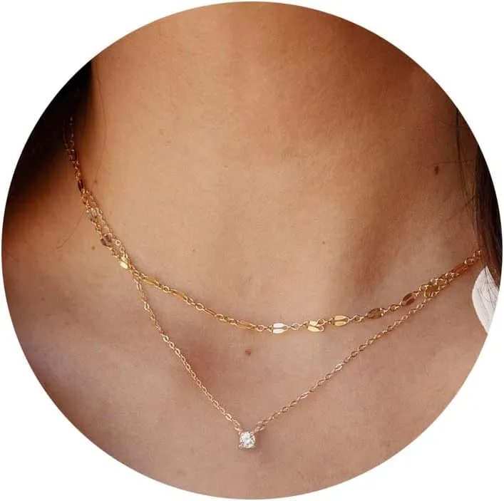 Tewiky Diamond Necklaces for Women, Dainty 14k Gold/Sterling Silver Choker Necklace Simple Gold Plated CZ Jewelry Necklaces for Women Trendy Gifts