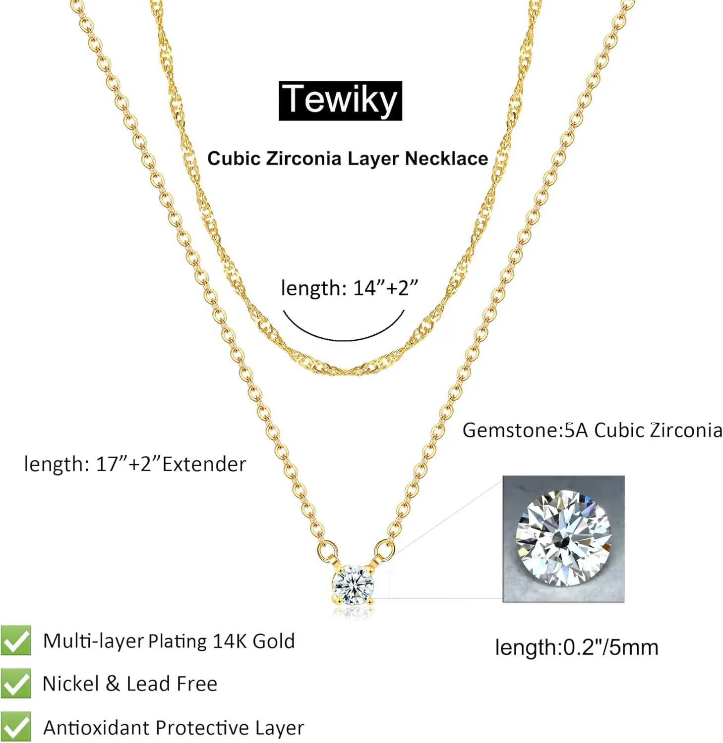 Tewiky Diamond Necklaces for Women, Dainty 14k Gold/Sterling Silver Choker Necklace Simple Gold Plated CZ Jewelry Necklaces for Women Trendy Gifts