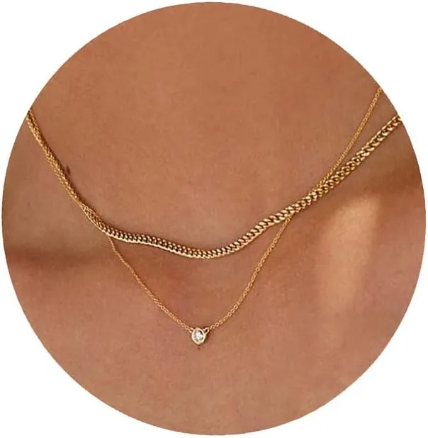 Tewiky Diamond Necklaces for Women, Dainty 14k Gold/Sterling Silver Choker Necklace Simple Gold Plated CZ Jewelry Necklaces for Women Trendy Gifts