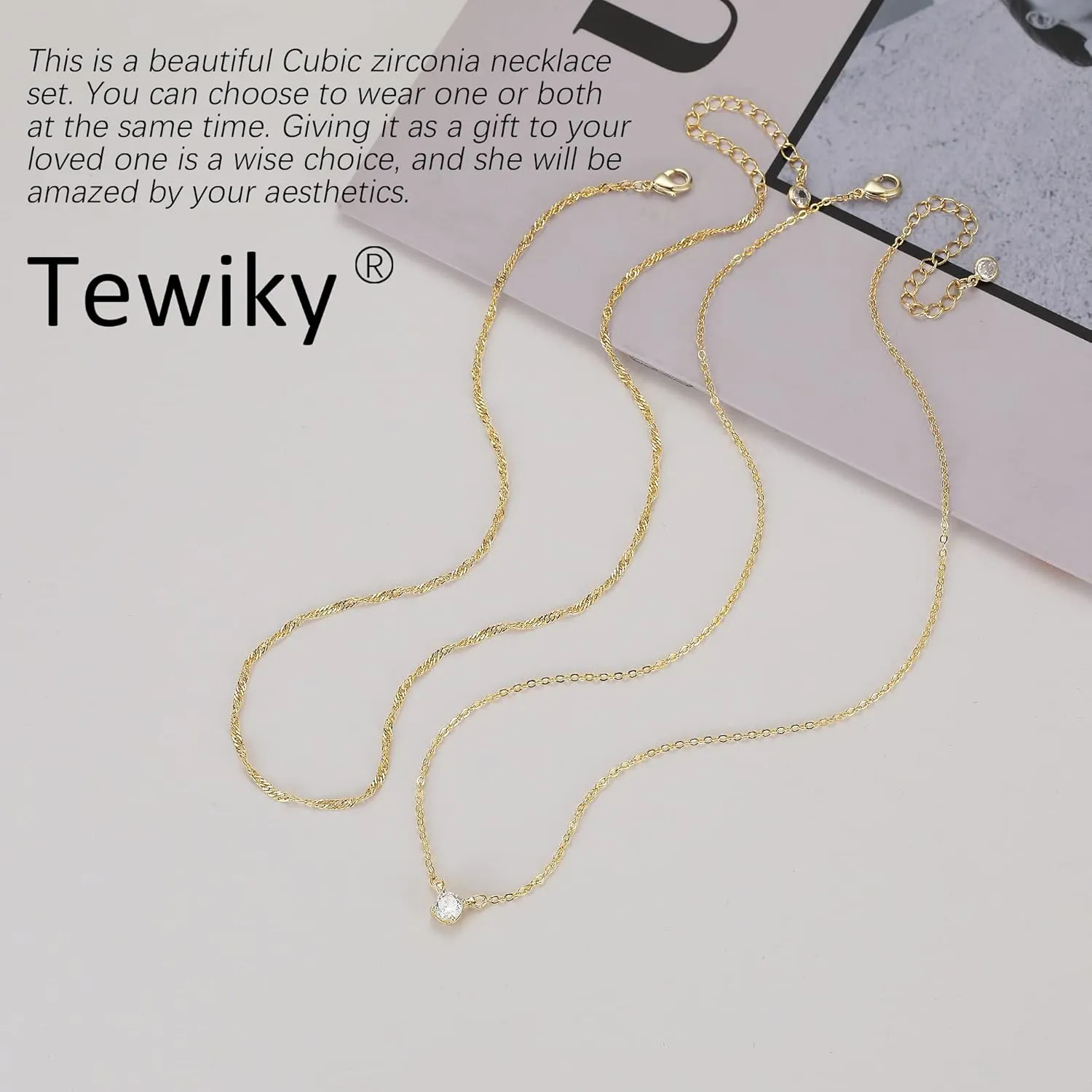 Tewiky Diamond Necklaces for Women, Dainty 14k Gold/Sterling Silver Choker Necklace Simple Gold Plated CZ Jewelry Necklaces for Women Trendy Gifts
