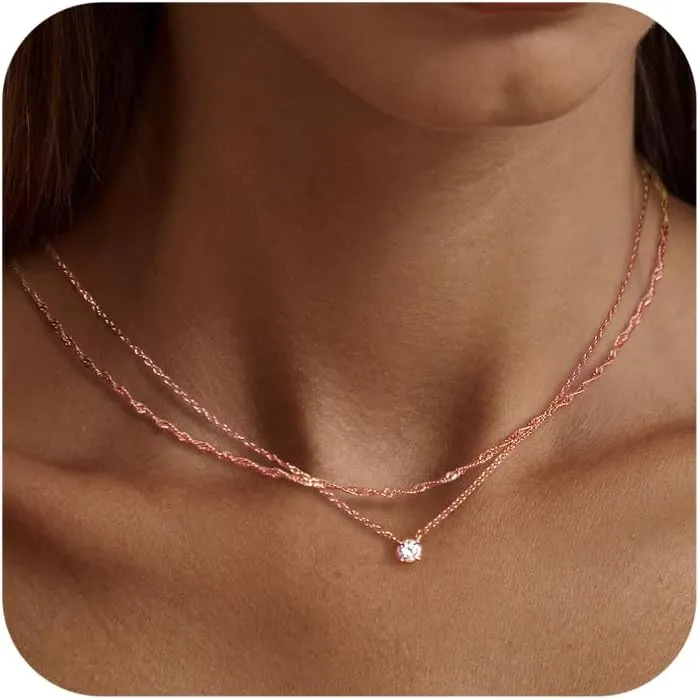 Tewiky Diamond Necklaces for Women, Dainty 14k Gold/Sterling Silver Choker Necklace Simple Gold Plated CZ Jewelry Necklaces for Women Trendy Gifts