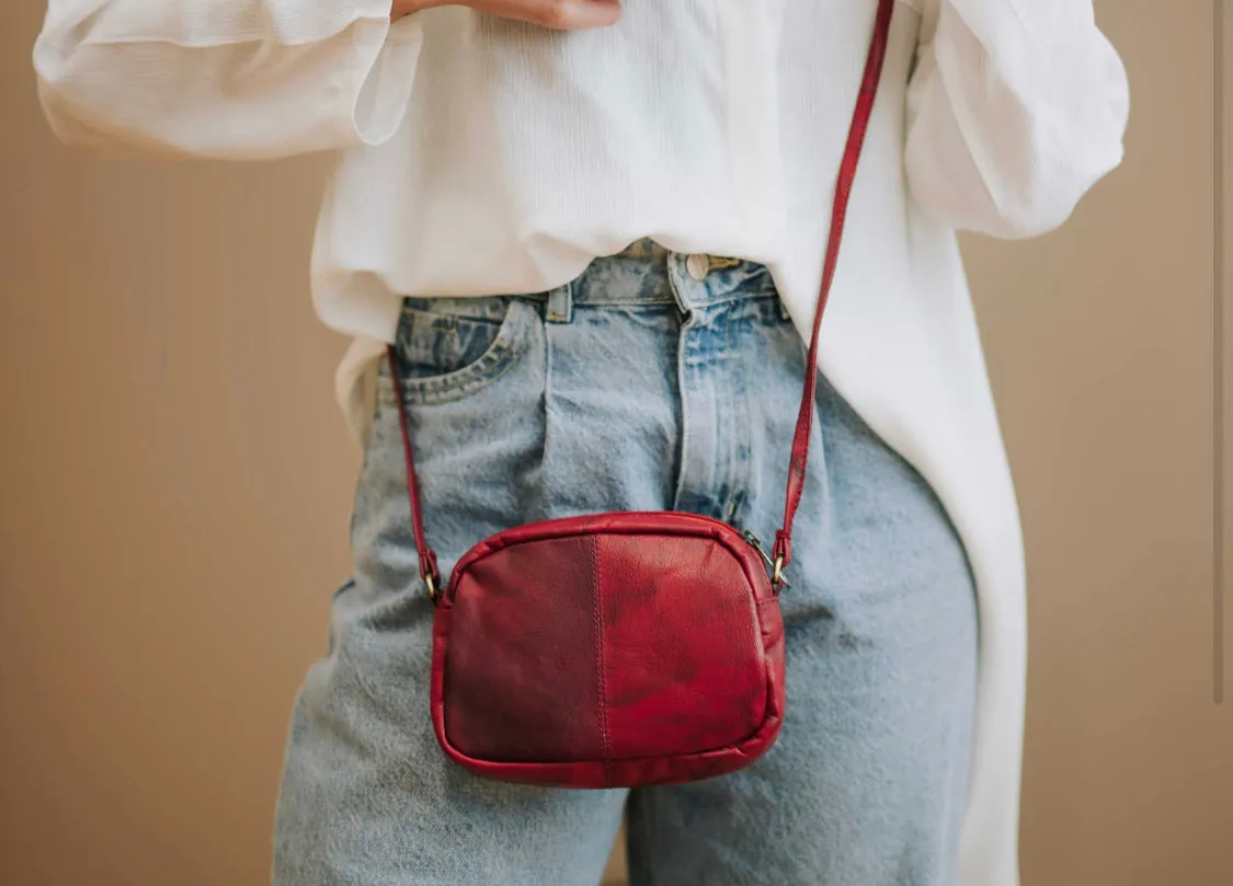 The Petite Pocket Leather Crossbody: Red