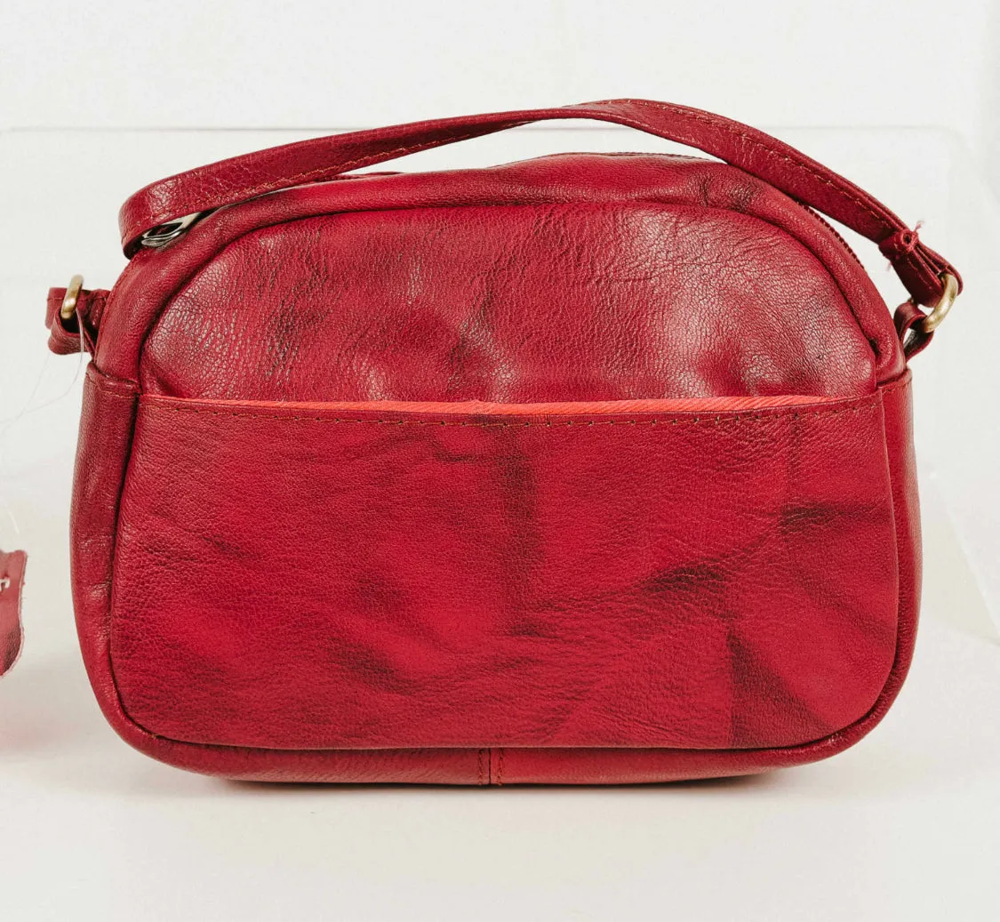 The Petite Pocket Leather Crossbody: Red