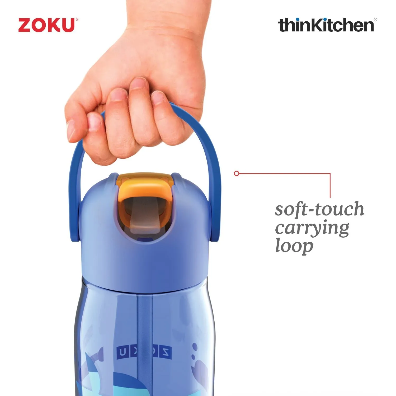 thinKitchen™ Zoku Kids Flip Straw Bottle, Blue, 415 ml