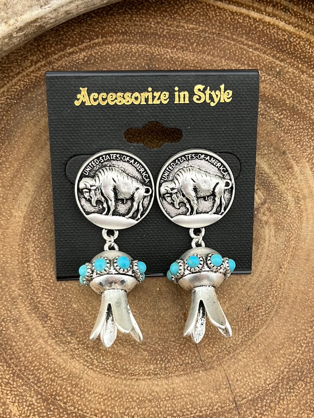 Thurston Fashion Buffalo Coin Post Flute Blossom Drop Earrings