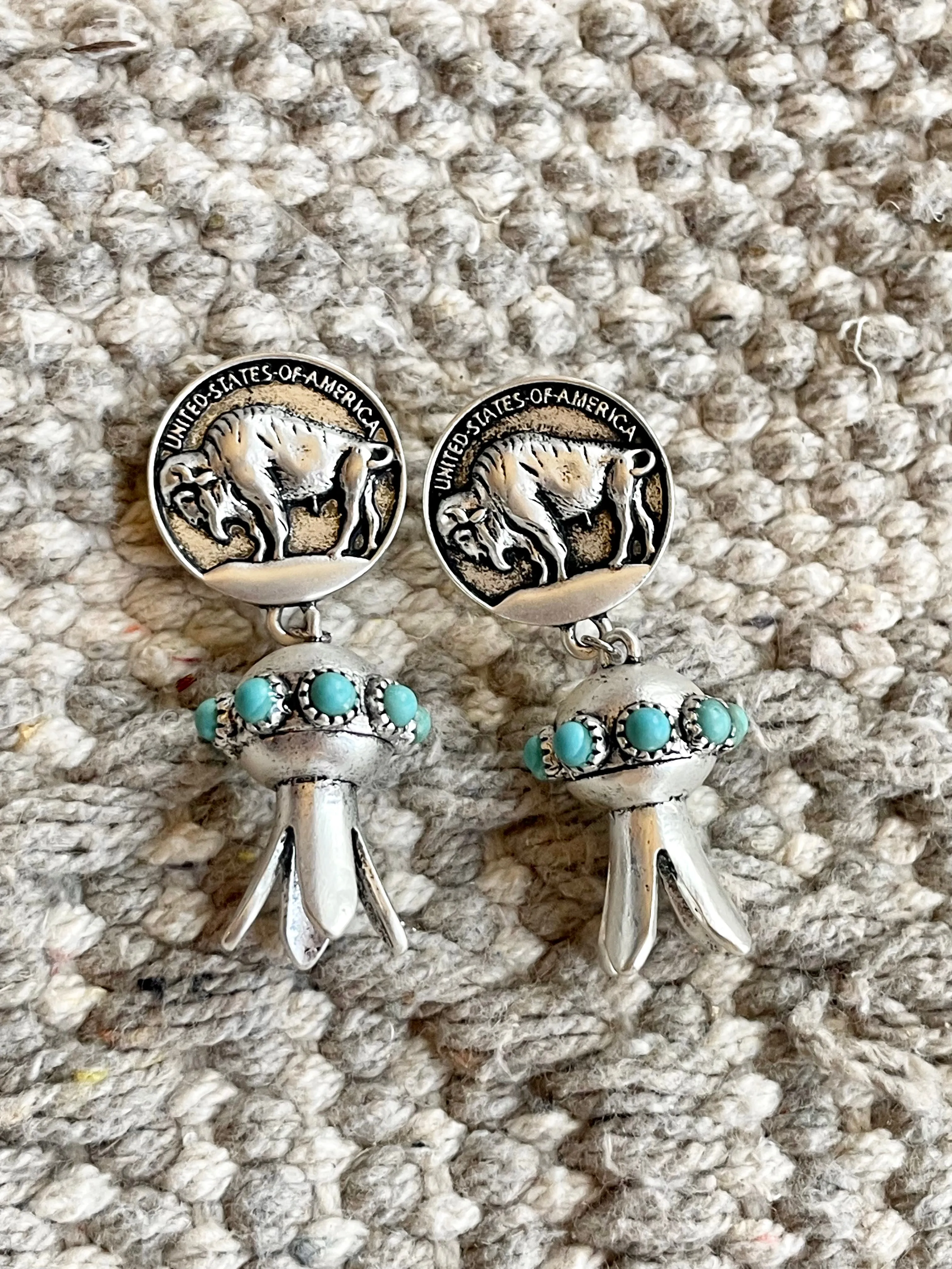 Thurston Fashion Buffalo Coin Post Flute Blossom Drop Earrings