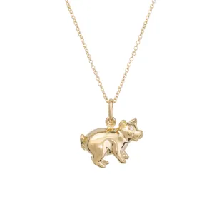 Tiffany & Co Pig Charm Pendant Diamond 18k Yellow Gold Necklace Estate Jewelry