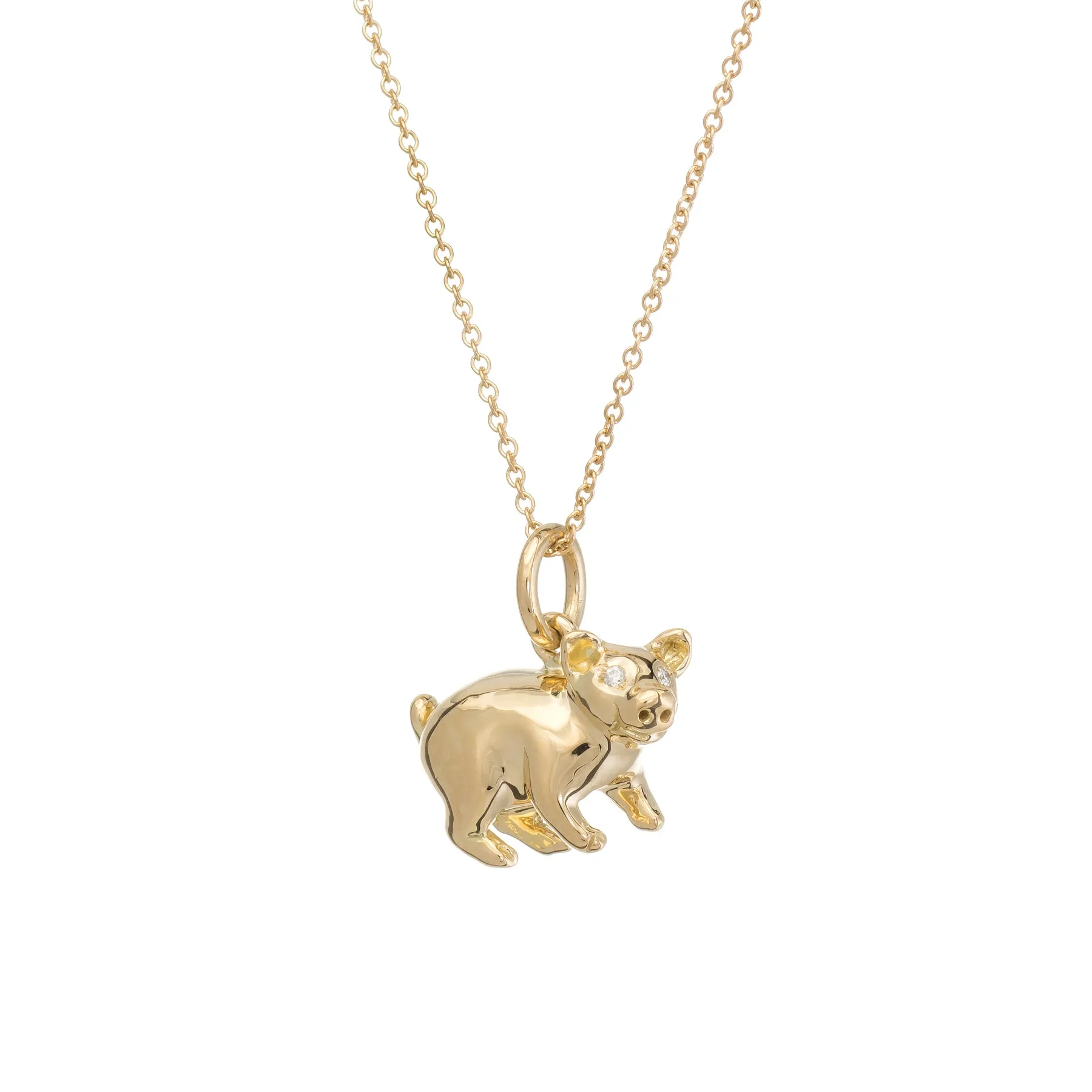 Tiffany & Co Pig Charm Pendant Diamond 18k Yellow Gold Necklace Estate Jewelry