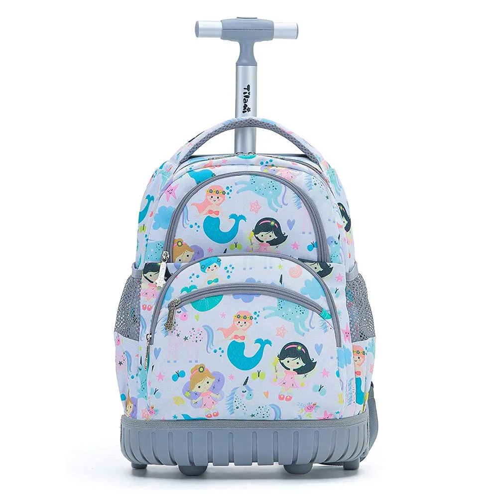 Tilami Blue Cute Mermaid Rolling Backpack 16 Inch Kids Roller Backpack