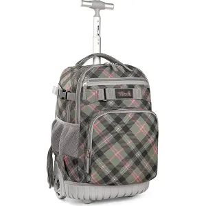 Tilami Pink Plaid 18 inch Kids Rolling Backpack Laptop Backpack