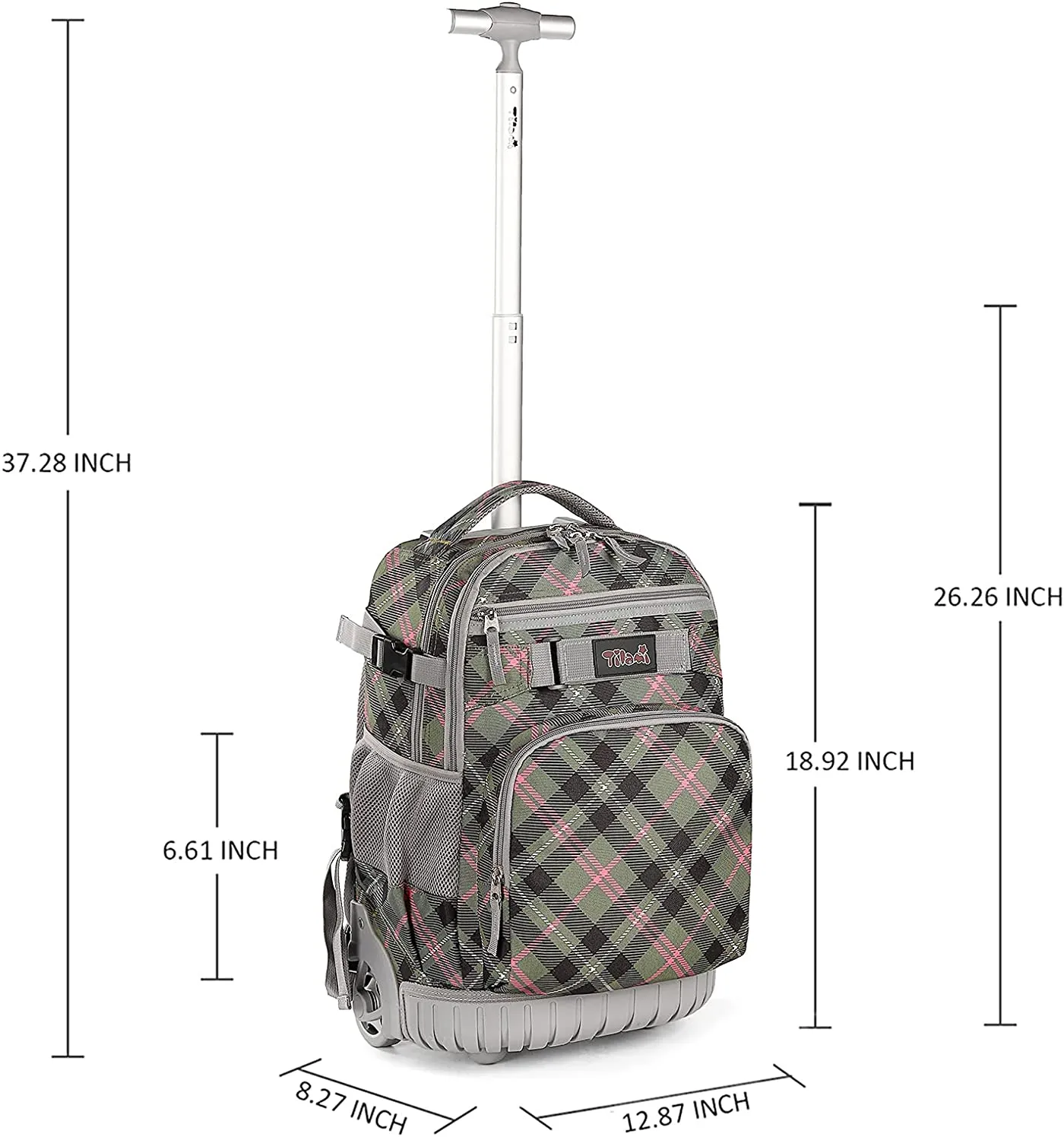 Tilami Pink Plaid 18 inch Kids Rolling Backpack Laptop Backpack