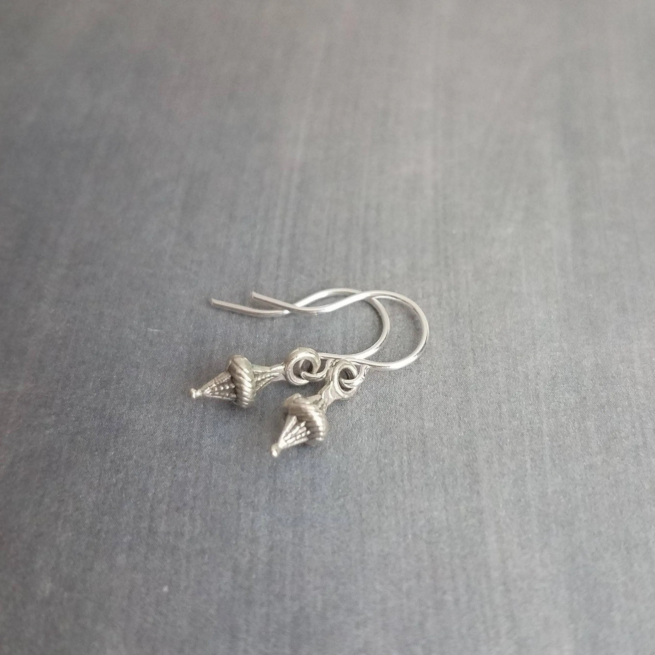 Tiny Silver Dangle Earrings, antique silver earring, little top earring, small silver earring, simple earring, delicate earring, sterling