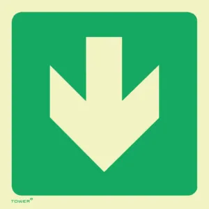 Tower Photoluminescent Green Arrow Down Sign - Green/White 190 x 190mm