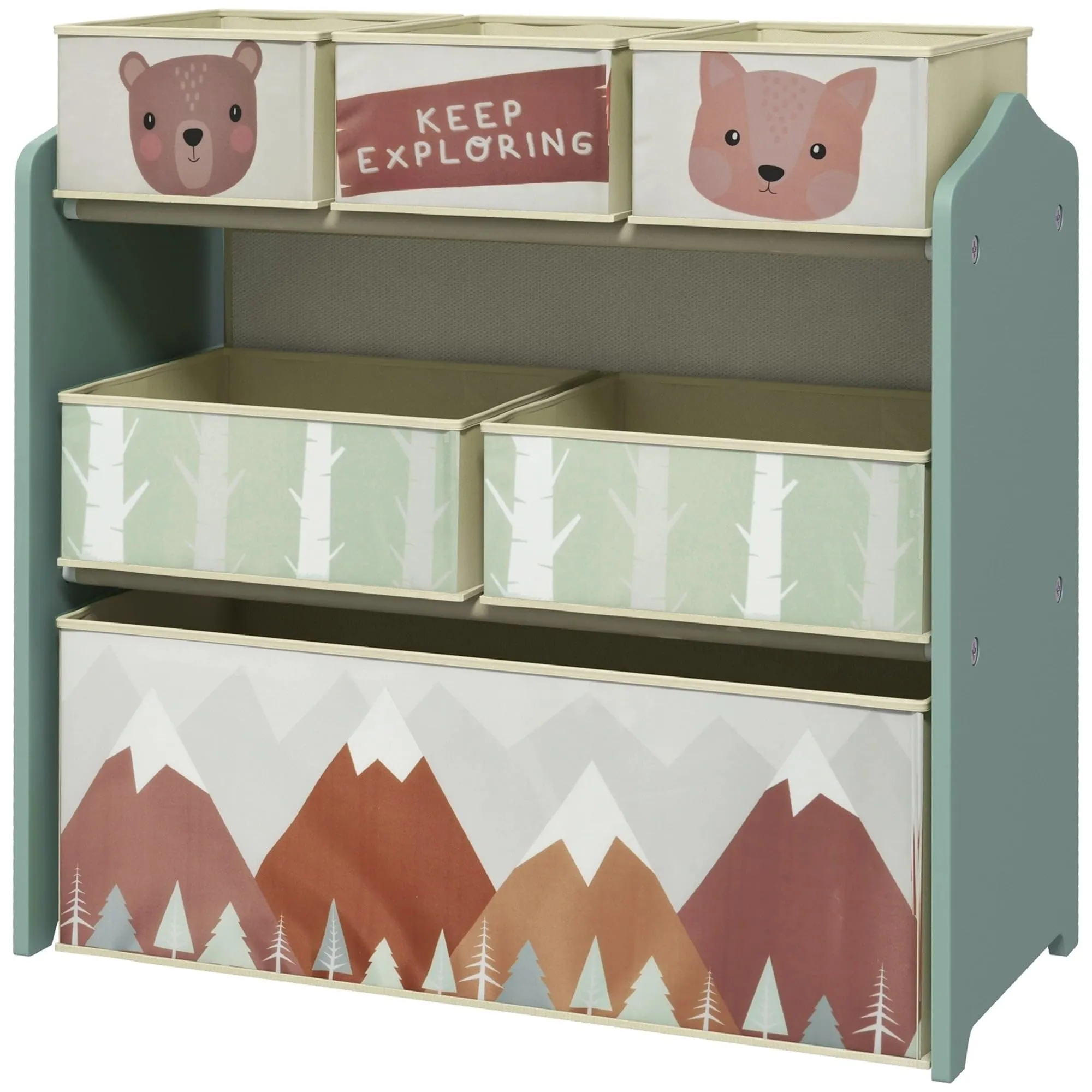 Toy Organizer with 6 Storage Bins 25" X 12" 26" Green Modern