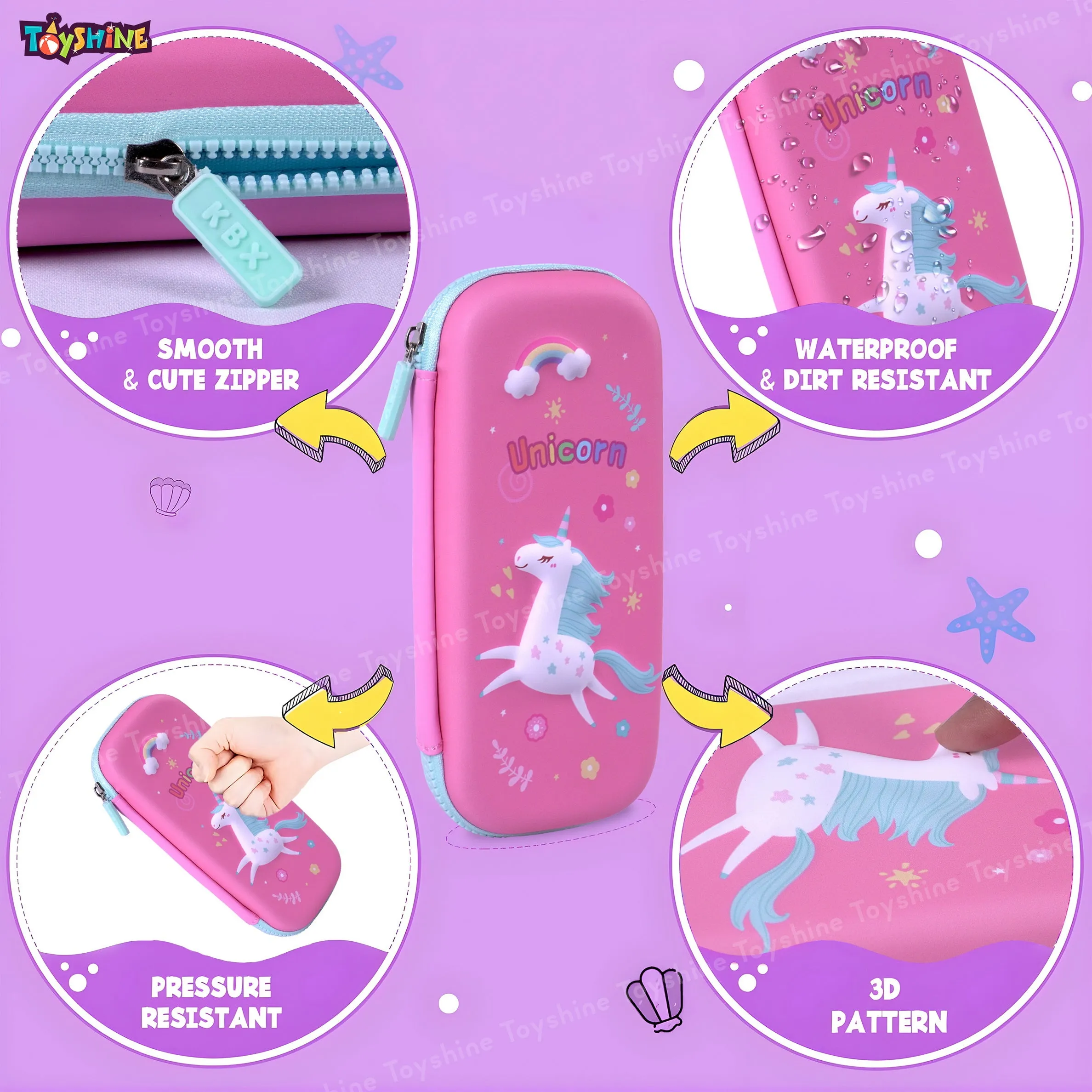 Toyshine 3D EVA Unicorn Pencil Pouch Large Capacity Pencil Pen Organizer Box Pouch Bag with Compartment Student Stationery Box for Age 3  (Pink)