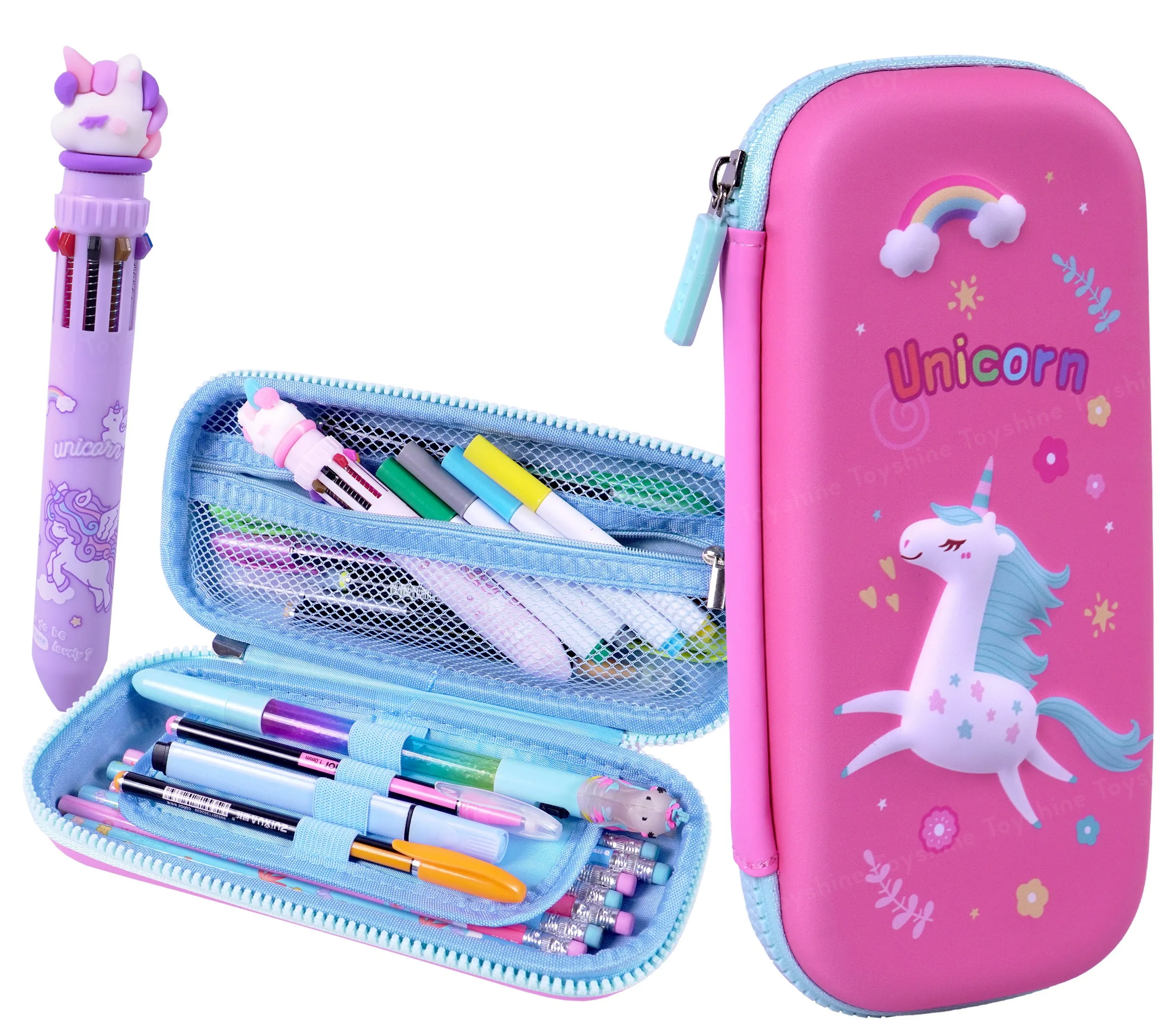Toyshine 3D EVA Unicorn Pencil Pouch Large Capacity Pencil Pen Organizer Box Pouch Bag with Compartment Student Stationery Box for Age 3  (Pink)