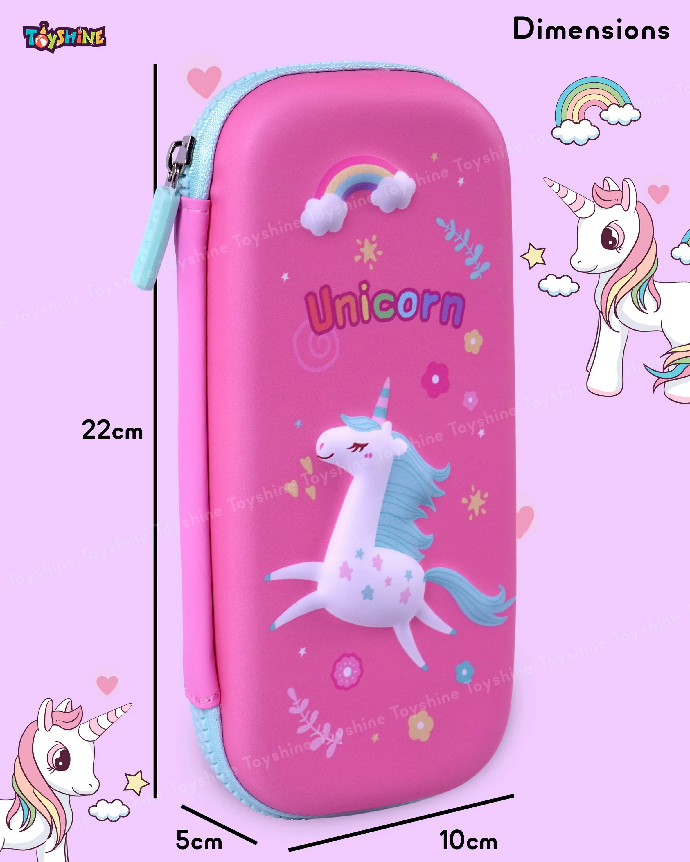Toyshine 3D EVA Unicorn Pencil Pouch Large Capacity Pencil Pen Organizer Box Pouch Bag with Compartment Student Stationery Box for Age 3  (Pink)