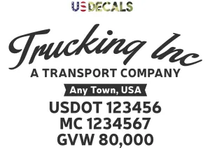 Trucking Company Door Decal with Origin City, USDOT, MC & GVW Lettering Decal Sticker, 2 Pack