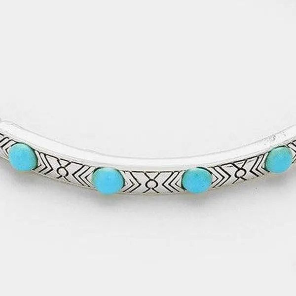 Turquoise Colored Stones Antique Silver Stretch Bracelet