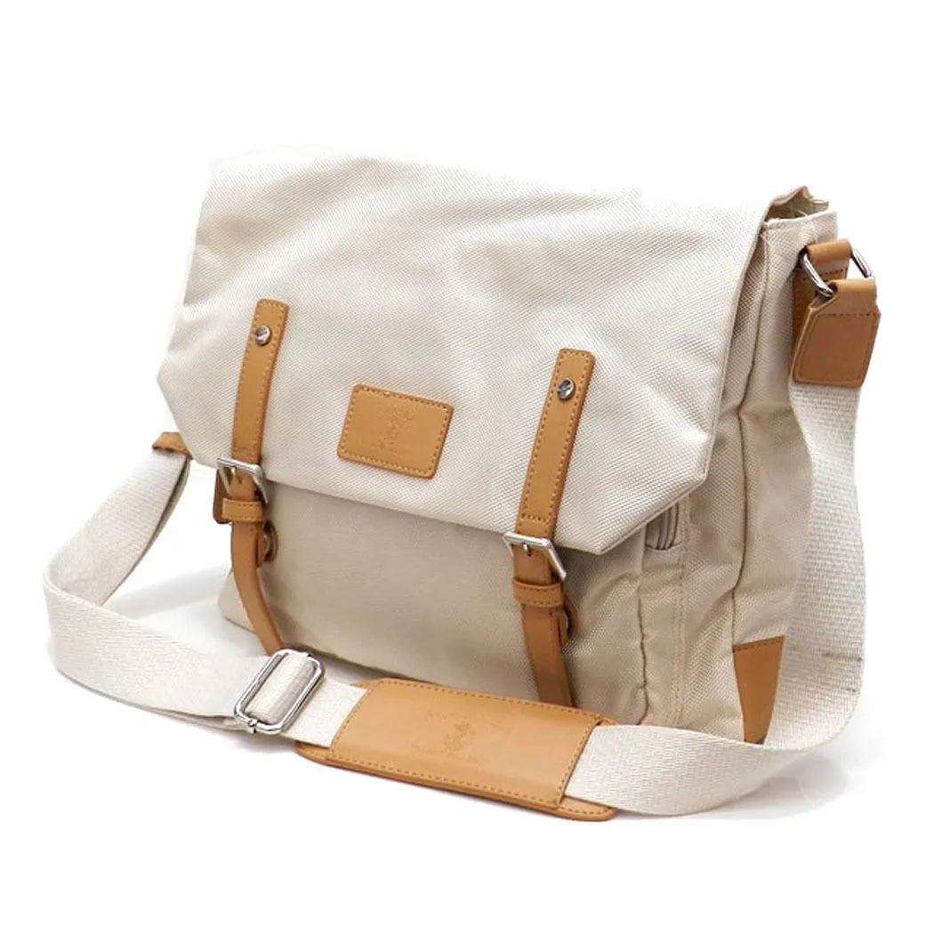 two tones Canvas School form pockets Messenger bag navy Blue IPad Laptop