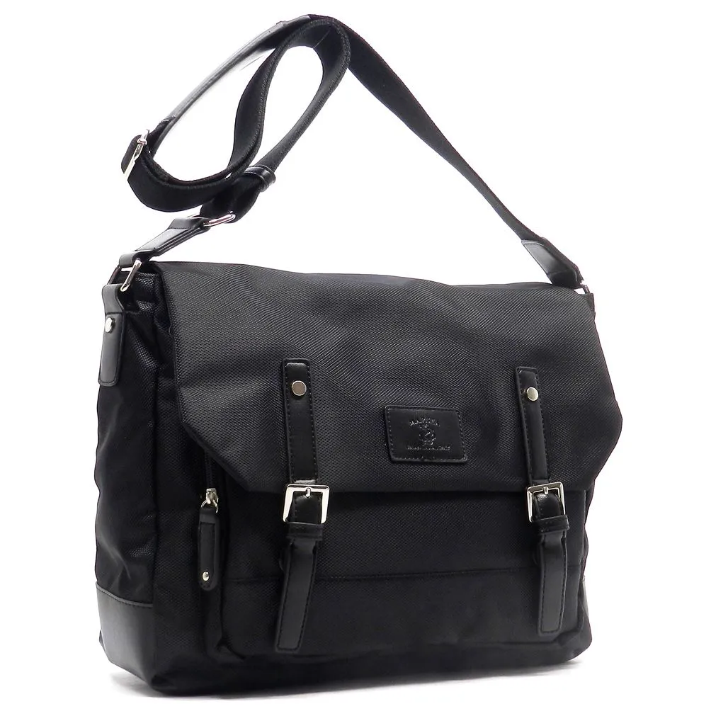 two tones Canvas School form pockets Messenger bag navy Blue IPad Laptop