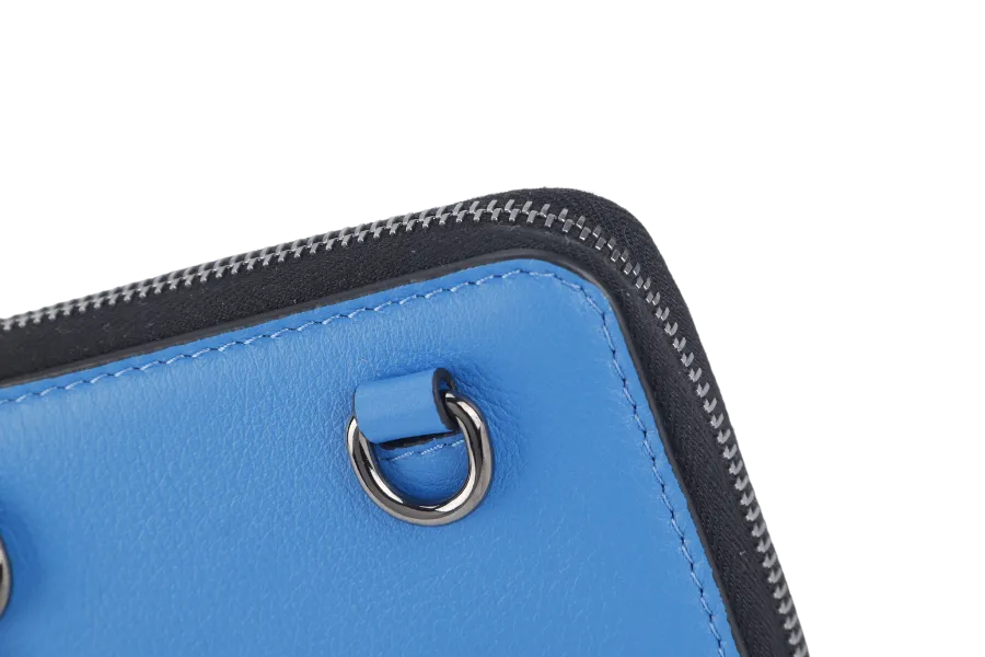 VALENTINO GARAVANI BLUE LEATHER V LOGO CAMERA CROSSBODY BAG RUTHENIUM HARDWARE WITH STRAPS, DUST COVER AND BOX