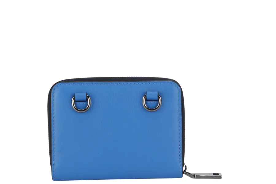 VALENTINO GARAVANI BLUE LEATHER V LOGO CAMERA CROSSBODY BAG RUTHENIUM HARDWARE WITH STRAPS, DUST COVER AND BOX