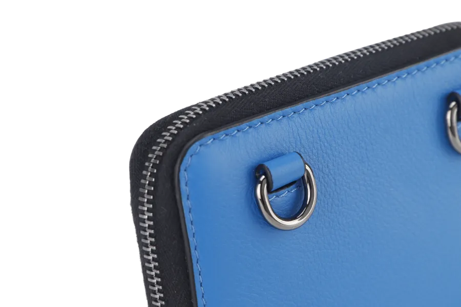 VALENTINO GARAVANI BLUE LEATHER V LOGO CAMERA CROSSBODY BAG RUTHENIUM HARDWARE WITH STRAPS, DUST COVER AND BOX