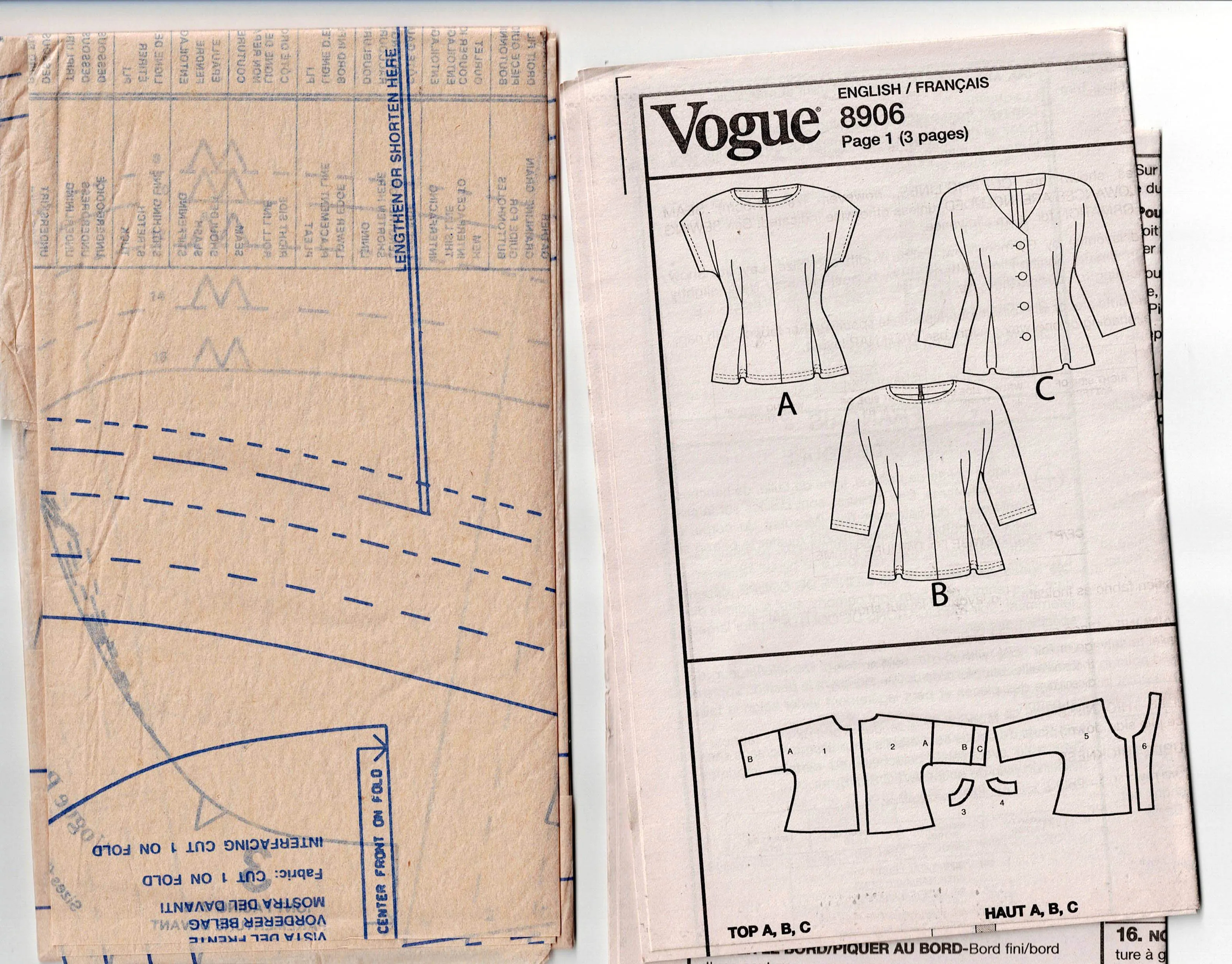 Very Easy Vogue V8906 Womens Tucked Waist Tops Out Of Print Sewing Pattern Size 8 - 16 UNCUT Factory Folded