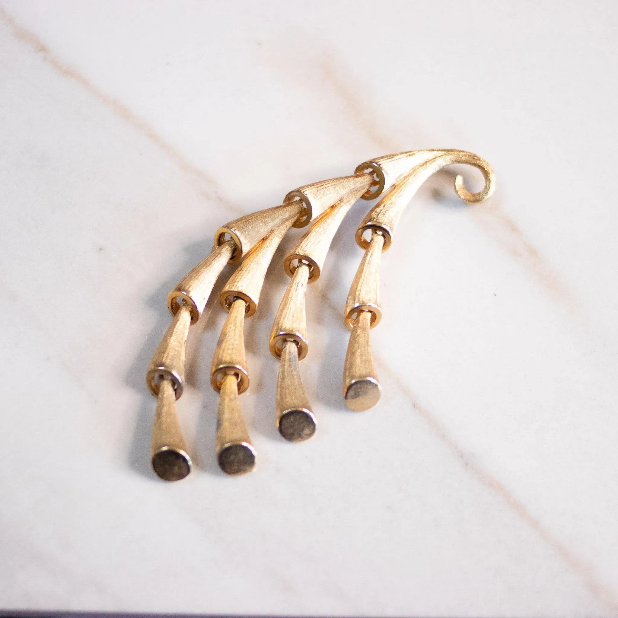 Vintage Mid Century Modern Brushed Gold Tone Tassel Brooch