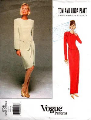 Vogue American Designer 1708 TOM & LINDA PLATT Womens Wrap Dress Evening Gown 1990s Vintage Sewing Pattern Size 6 - 10 UNCUT Factory Folded