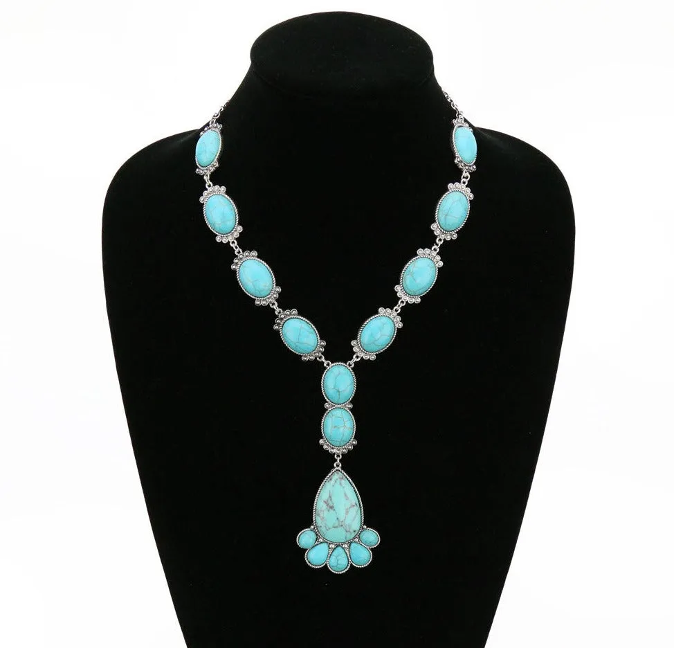 Western Cabochon Stone Y Lariat Necklace