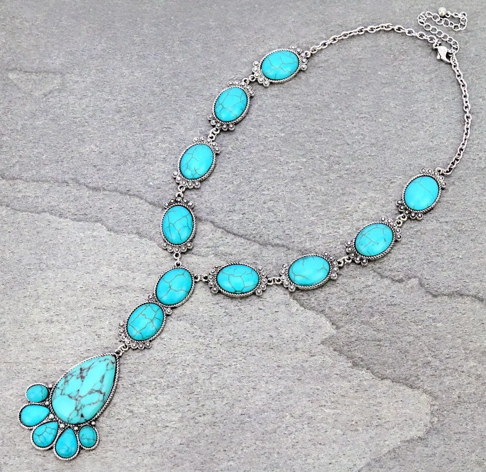 Western Cabochon Stone Y Lariat Necklace