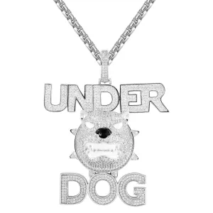 White Finish Under BullDog Micro Pave Hip Hop Mens Pendant