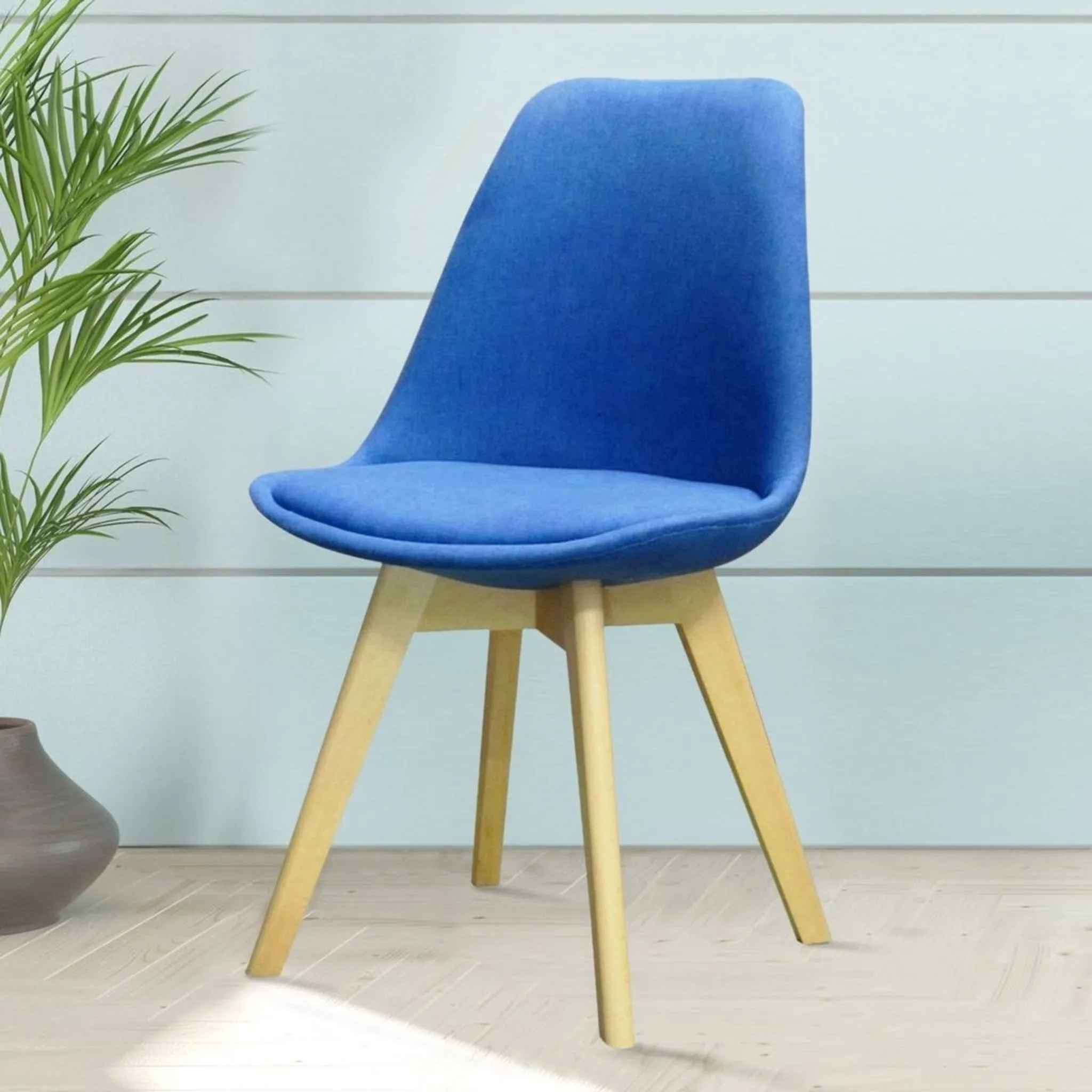WorkStore Jason Designer Chair, Wood Legs, Upholstered, Blue